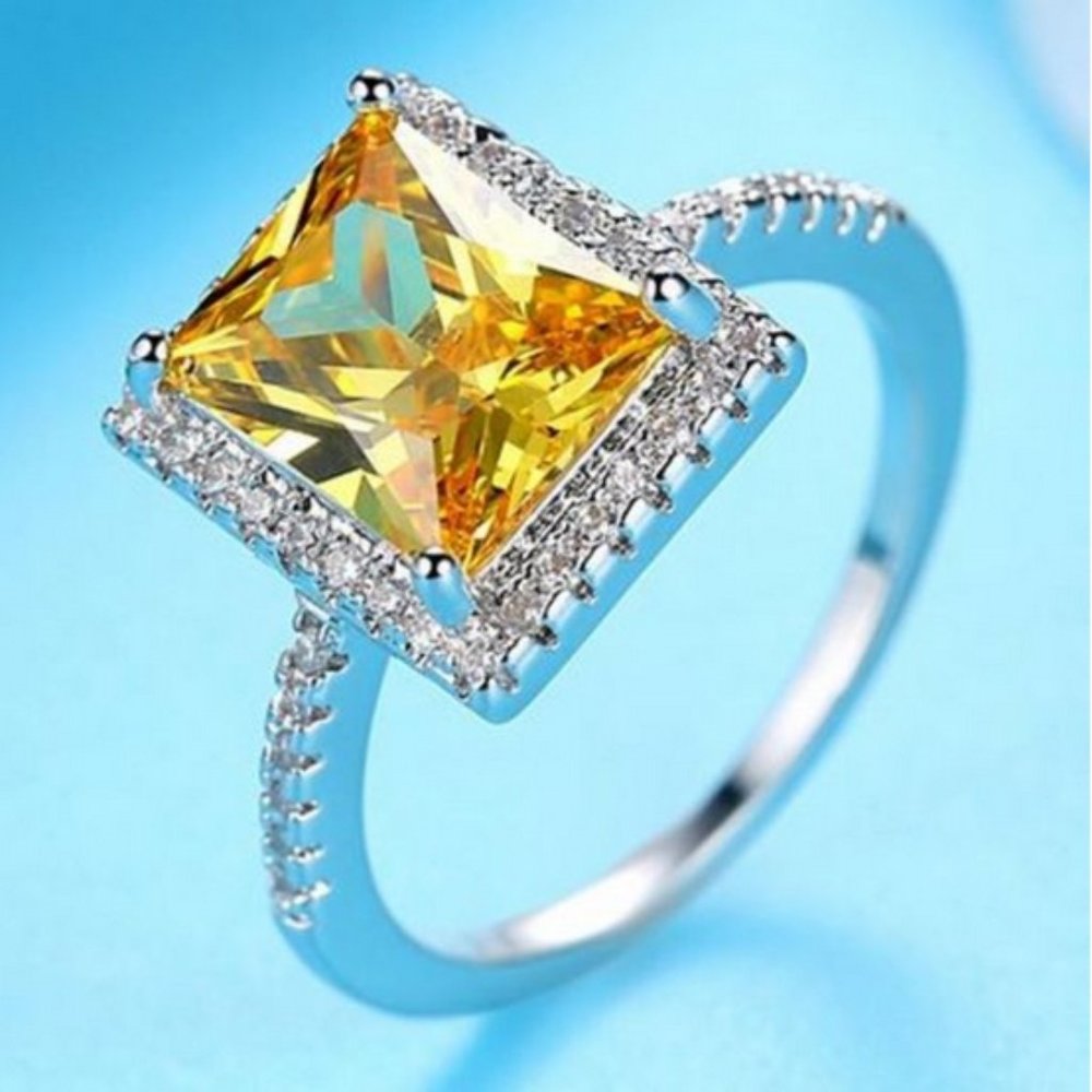 Citrine AAA CZ White Gold Ring